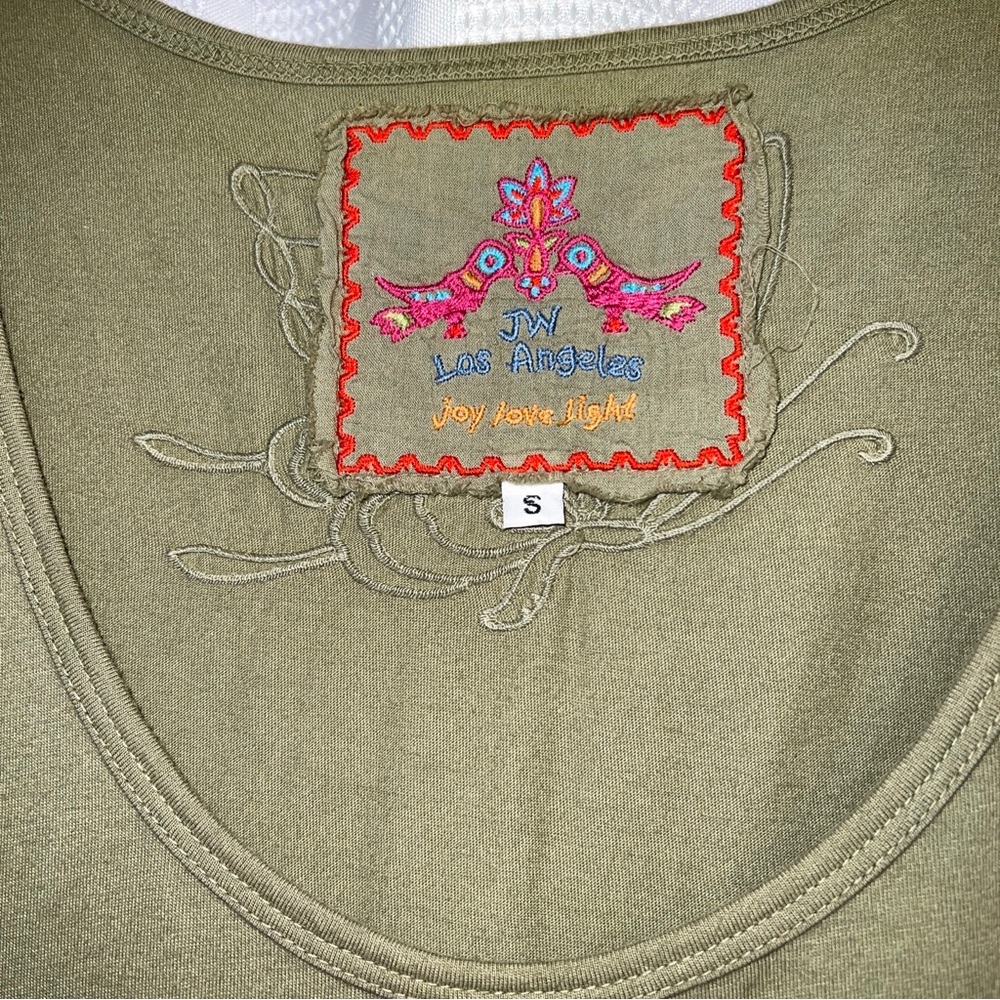 Johnny Was Olive Green Sleeveless Embroidered Floral Mini Dress - Picture 3 of 7